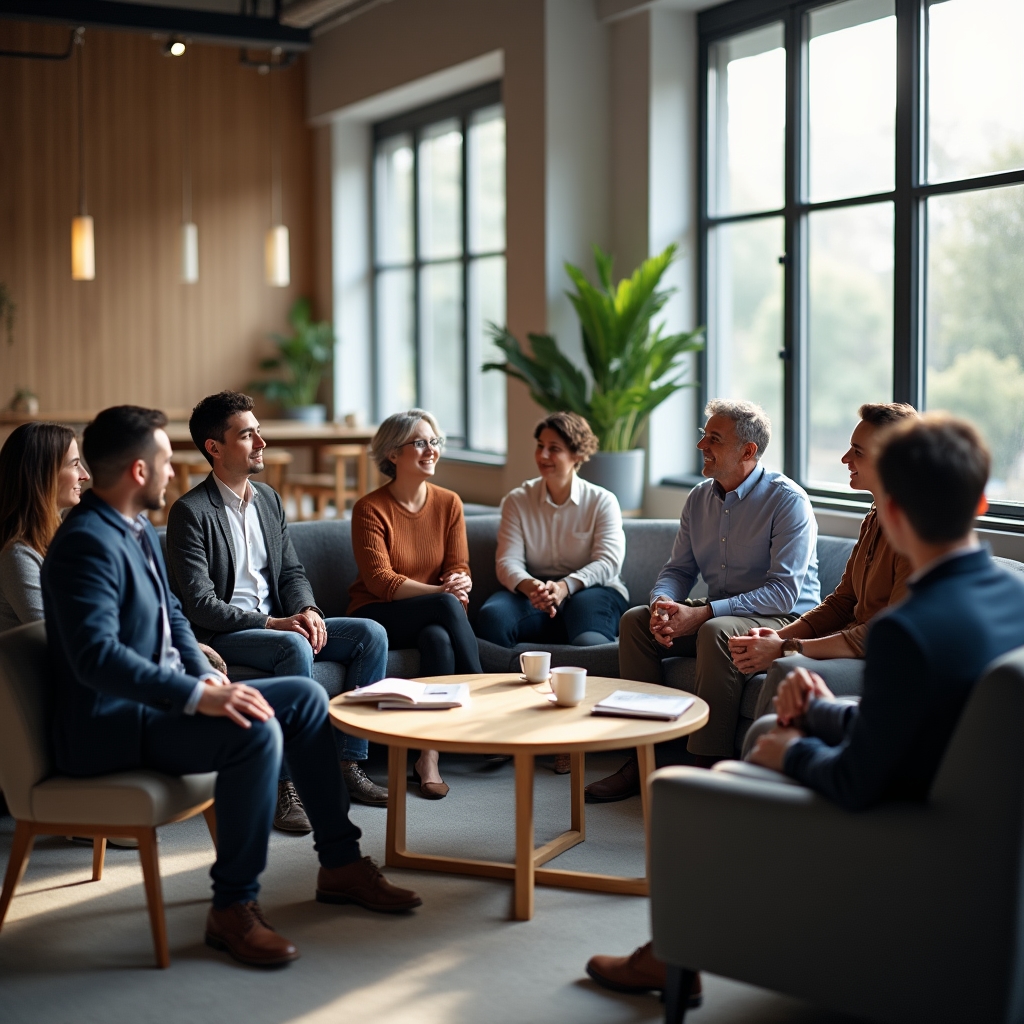 Workshop alumni gathered in circle discussing investment experiences and lessons learned